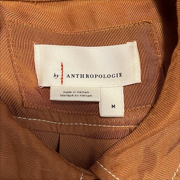 Anthropologie | Copper Bronze Metallic Look Cropped Raw Hem Button Down Shirt - Picture 7 of 9